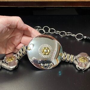 Vintage plus size 47” long decorated Silver and Gold chain Belt